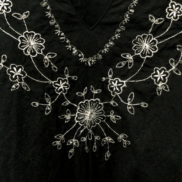 Black Gauze Embroidered Beaded Tunic Lane Bryant Top Venezia Sz 22/24 - Picture 5 of 5